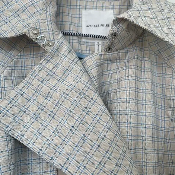 NWT Avec Les Filles Combo Plaid Double-Breasted Trench Coat Sz Medium - Picture 9 of 16